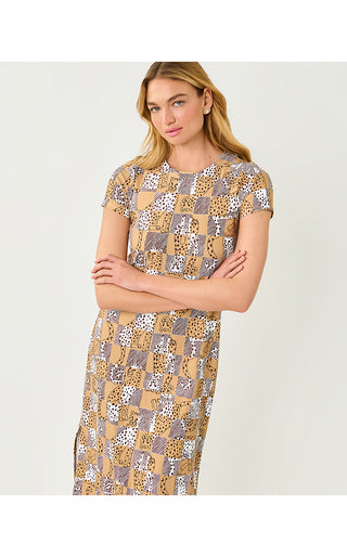 UPF 50+ Kaden ChillyLilly Maxi Dress - Iced Latte Cheetah Checks Engineered