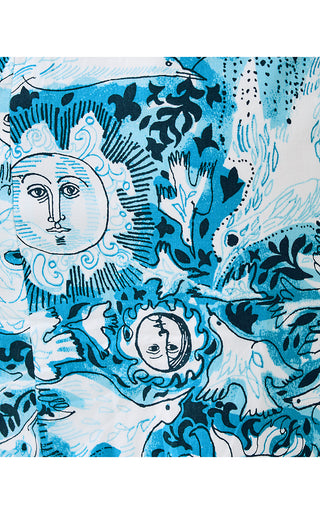 Clarajane Stretch Maxi Shift Dress - Bellevue Blue Lilly Gulls