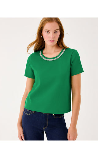 Clairmont Rhinestone Knit Top - Bamboo Green