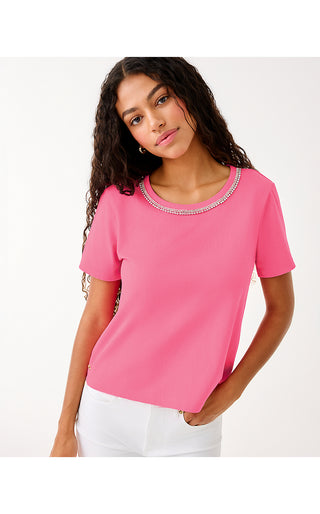 Clairmont Rhinestone Knit Top - Confetti Pink