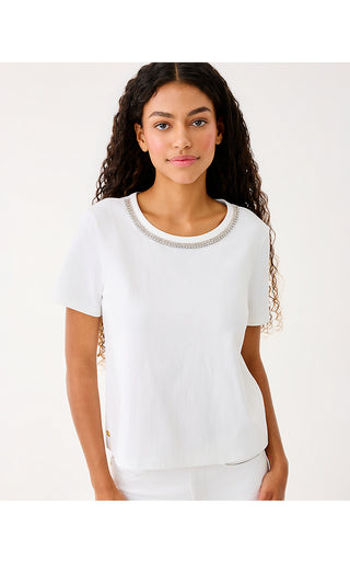 Clairmont Rhinestone Knit Top - Resort White