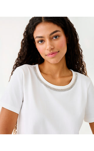 Clairmont Rhinestone Knit Top - Resort White