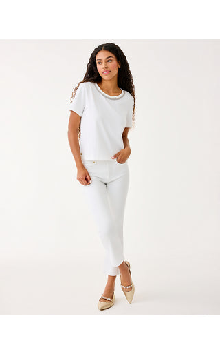 Clairmont Rhinestone Knit Top - Resort White