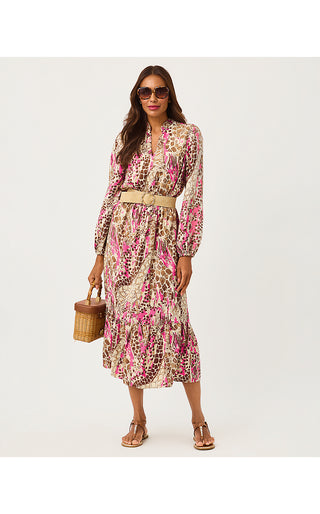Axton Midi Dress - Pink Aster Sketching On Safari