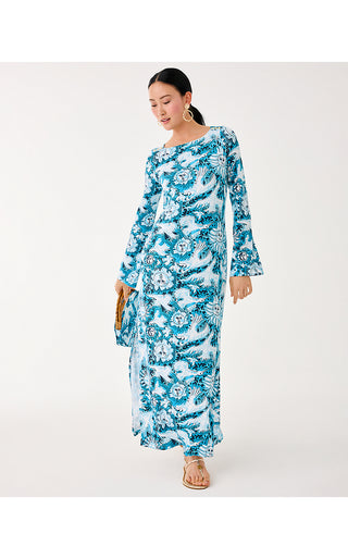 UPF 50+ Breena Maxi Dress - Bellevue Blue Lilly Gulls