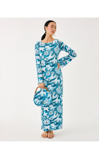 UPF 50+ Breena Maxi Dress - Bellevue Blue Lilly Gulls