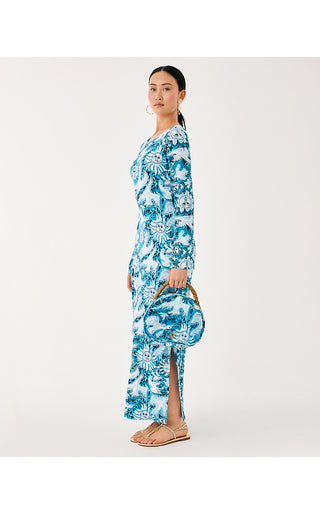 UPF 50+ Breena Maxi Dress - Bellevue Blue Lilly Gulls