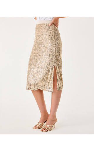 Kendrick Midi Skirt - Gold Metallic Treasure Box Sequin Knit