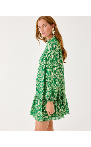 Evaline Silk Dress - Bamboo Green Leafy Babe Metallic