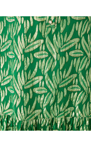 Evaline Silk Dress - Bamboo Green Leafy Babe Metallic