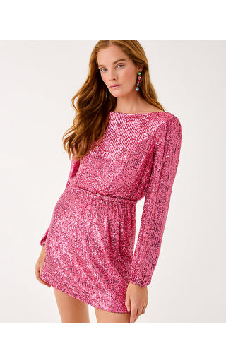 Jan Skirted Romper - Sun Shell Pink Treasure Box Sequin Knit