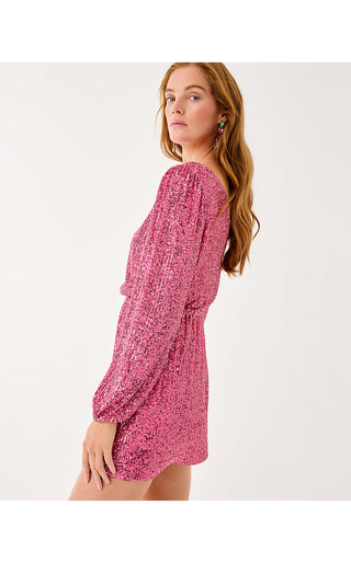 Jan Skirted Romper - Sun Shell Pink Treasure Box Sequin Knit