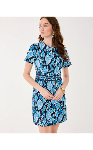 Brynne Stretch Shift Dress - Low Tide Navy Seashell Splendor Engineered