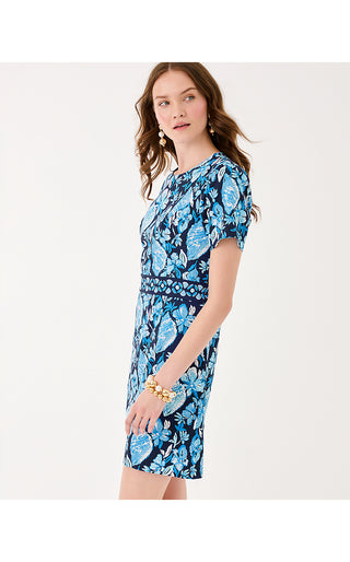Brynne Stretch Shift Dress - Low Tide Navy Seashell Splendor Engineered