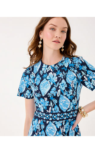 Brynne Stretch Shift Dress - Low Tide Navy Seashell Splendor Engineered