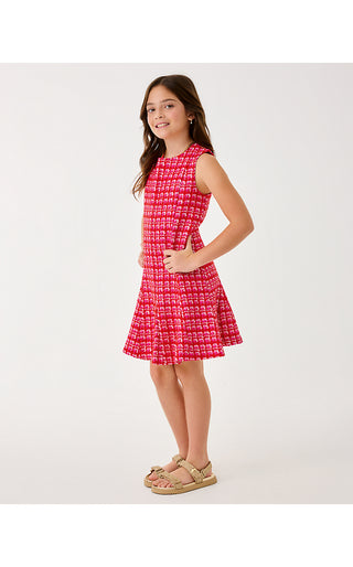 Girls Mini Enya Dress - Cranberry Red Fiesta Boucle