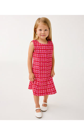 Girls Mini Enya Dress - Cranberry Red Fiesta Boucle