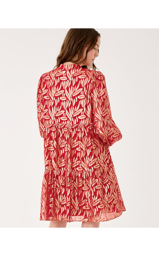 Cornellia Silk Dress - Cranberry Red Leafy Babe Metallic Silk Clip