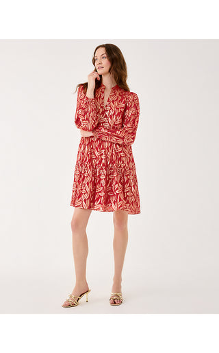 Cornellia Silk Dress - Cranberry Red Leafy Babe Metallic Silk Clip