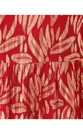 Cornellia Silk Dress - Cranberry Red Leafy Babe Metallic Silk Clip