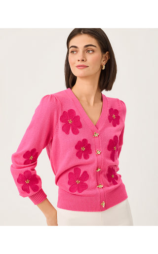 Millard Sweater - Pink Aster Big Lillys Flower Embroidery