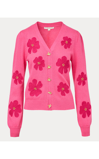 Millard Sweater - Pink Aster Big Lillys Flower Embroidery