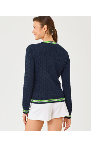 Brockton Crew Neck Cardigan - Low Tide Navy X Chateau Green Tipping