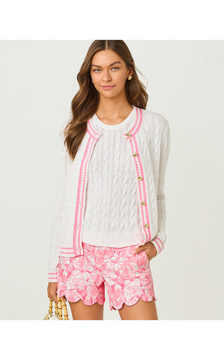 Brockton Crew Neck Cardigan - Resort White X Conch Shell Pink Tipping