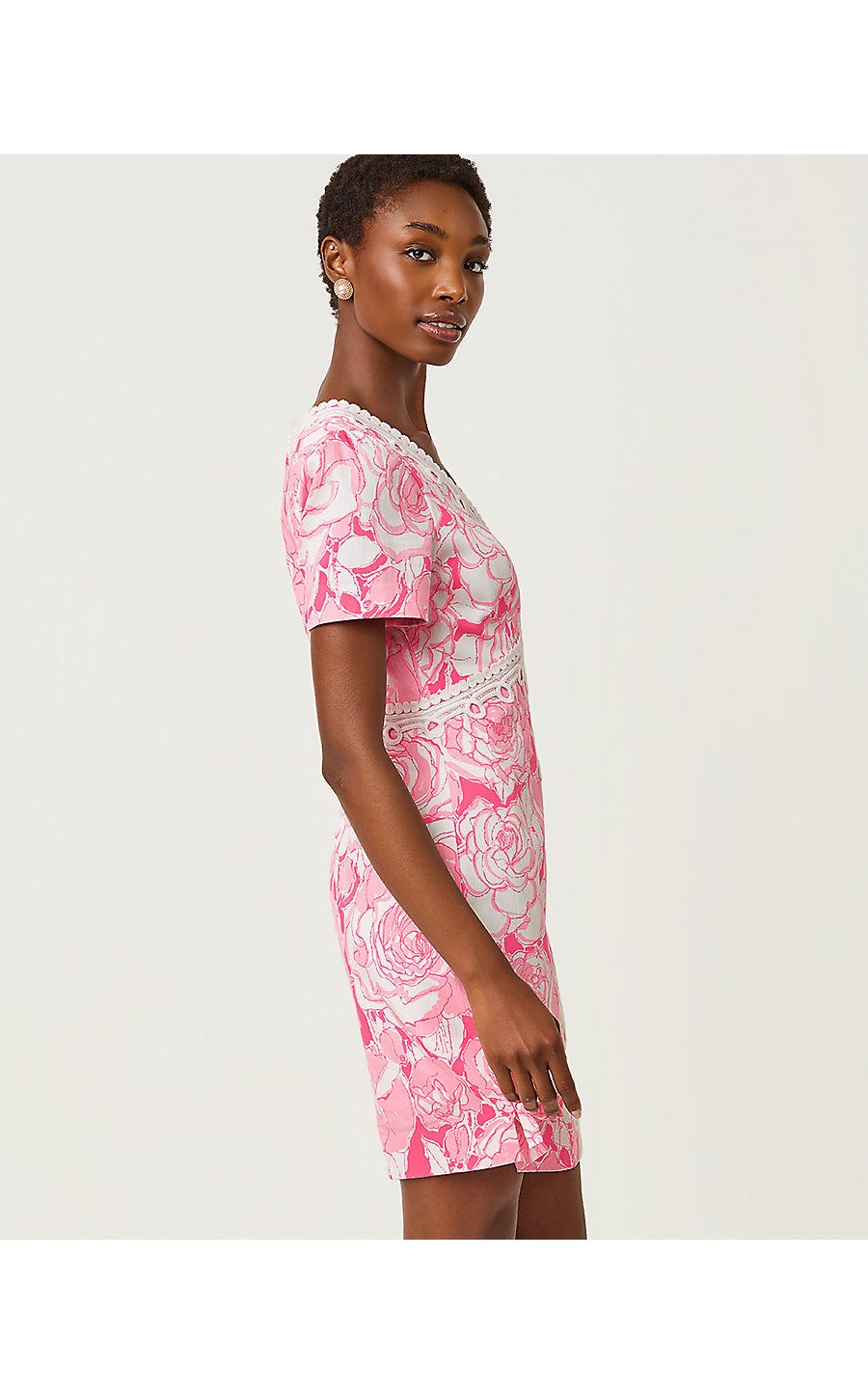 short sleeve pink shift dress Adetta Short Sleeve Stretch Shift Dress