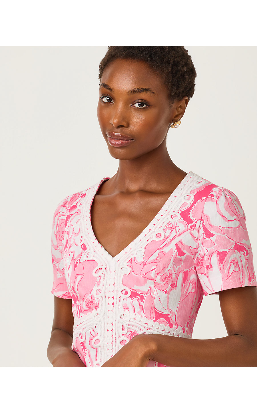 short sleeve pink shift dress Evita Short Sleeve Stretch Shift Dress