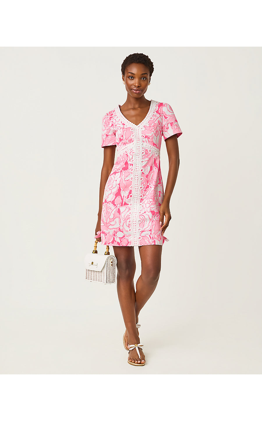pink short sleeve shift dress Evita Short Sleeve Stretch Shift Dress
