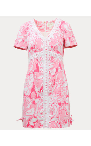 Evita Short Sleeve Stretch Shift Dress - Confetti Pink Rosanna