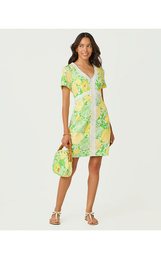 Evita Short Sleeve Stretch Shift Dress - Crocodile Green Mumbo Jumbo