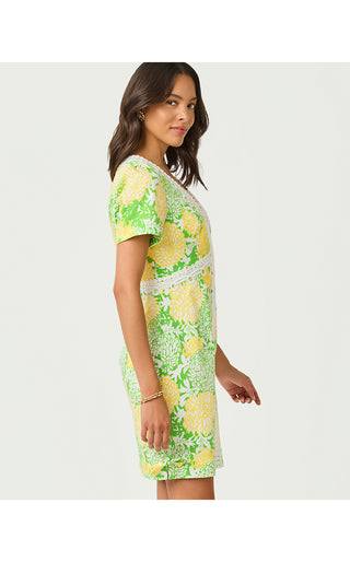 Evita Short Sleeve Stretch Shift Dress - Crocodile Green Mumbo Jumbo