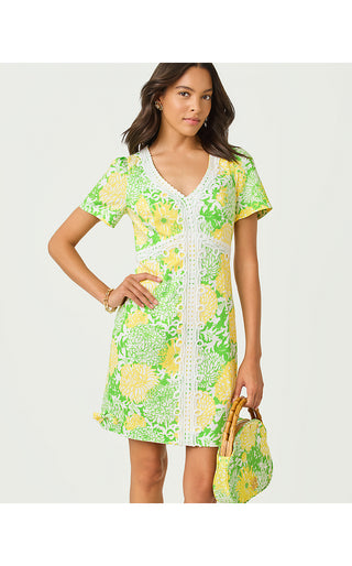 Evita Short Sleeve Stretch Shift Dress - Crocodile Green Mumbo Jumbo