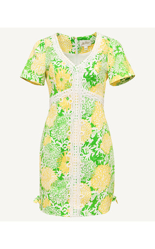 Evita Short Sleeve Stretch Shift Dress - Crocodile Green Mumbo Jumbo