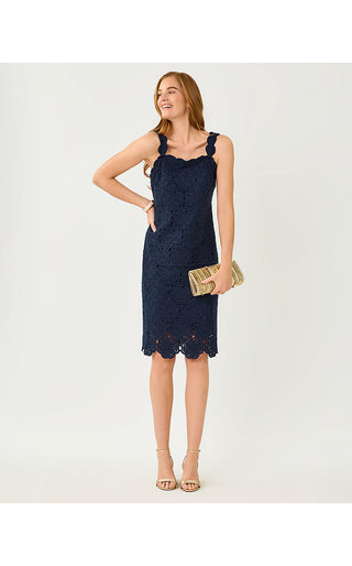 Fabian Crochet Midi Dress - Low Tide Navy Rosebud Knit Crochet