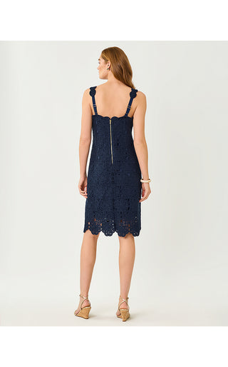 Fabian Crochet Midi Dress - Low Tide Navy Rosebud Knit Crochet