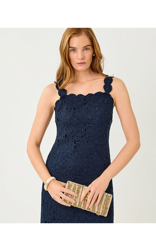 Fabian Crochet Midi Dress - Low Tide Navy Rosebud Knit Crochet