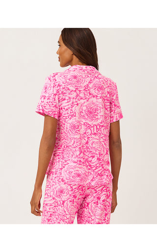Crispin Pajama Button-Up Top - Pink Aster A Rose By Any Other Name