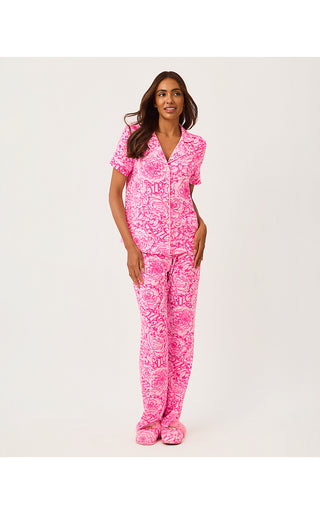 Crispin Pajama Button-Up Top - Pink Aster A Rose By Any Other Name