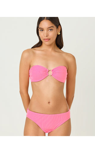 Katara Bandeau Bikini Top - Cherry Blossom Pink Seersucker Stripe