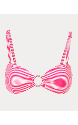 Katara Bandeau Bikini Top - Cherry Blossom Pink Seersucker Stripe