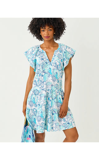 Norella Linen Dress - Resort White Shell Shine