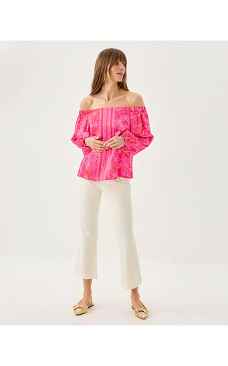 Elizabethany Off The Shoulder Top - Sun Shell Pink Big Party Engineered