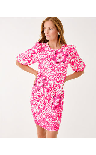 Lorraine Stretch Dress - Sun Shell Pink Crossgrain Festive Fronds