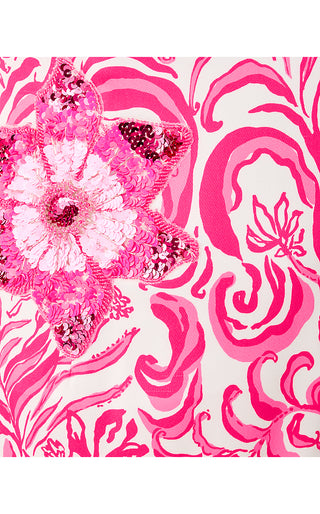 Lorraine Stretch Dress - Sun Shell Pink Crossgrain Festive Fronds