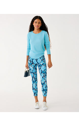UPF 50+ Luxletic Weekender High Rise Midi Legging - Low Tide Navy Crossgrain Seashell Splendor