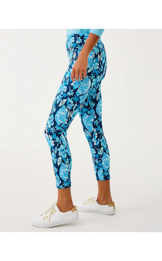 UPF 50+ Luxletic Weekender High Rise Midi Legging - Low Tide Navy Crossgrain Seashell Splendor