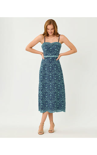 Arlin Midi Dress - Starlight Navy X Capri Blue Queen Scallop Eyelet